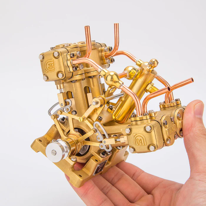 RW-V4 Retro Brass V4 Steam Engine Model – Mini 4-Cylinder Power for 90–150cm Steamships