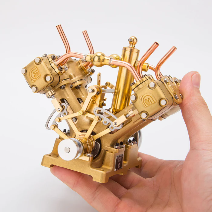 RW-V4 Retro Brass V4 Steam Engine Model – Mini 4-Cylinder Power for 90–150cm Steamships