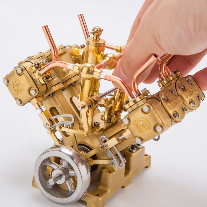 RW-V4 Retro Brass V4 Steam Engine Model – Mini 4-Cylinder Power for 90–150cm Steamships