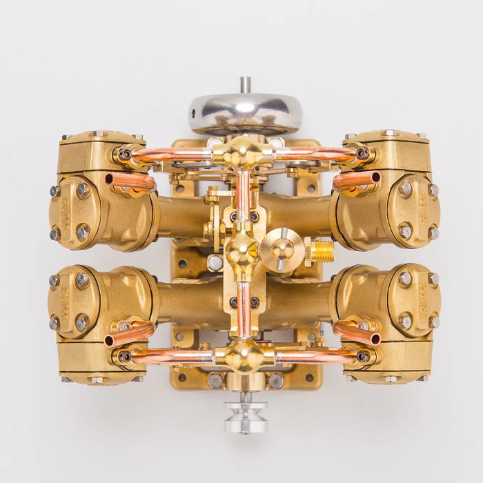 RW-V4 Retro Brass V4 Steam Engine Model – Mini 4-Cylinder Power for 90–150cm Steamships