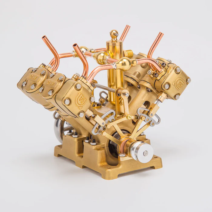 RW-V4 Retro Brass V4 Steam Engine Model – Mini 4-Cylinder Power for 90–150cm Steamships