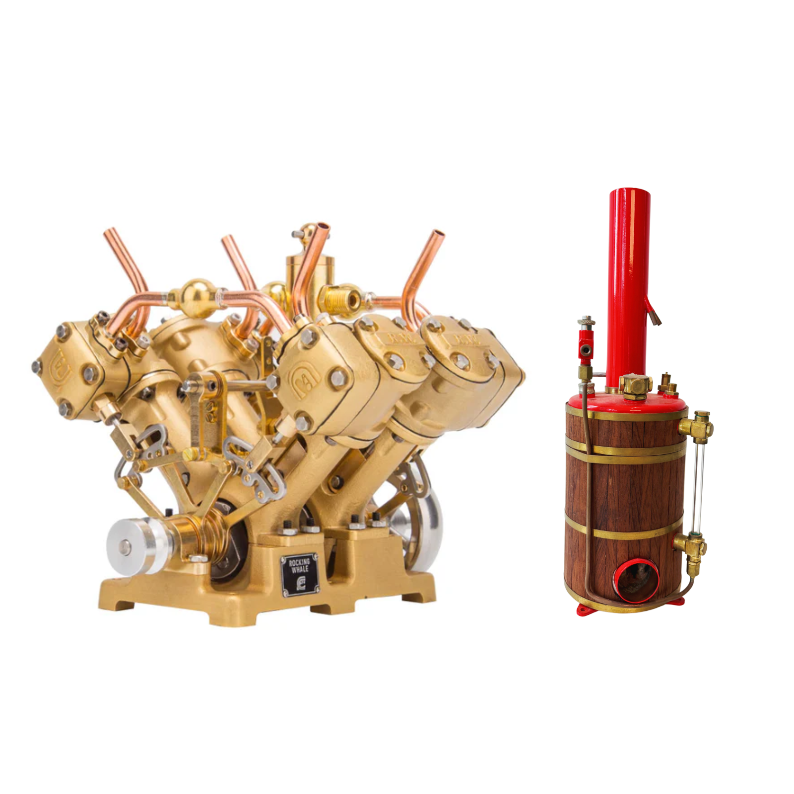 RW-V4 Retro Brass V4 Steam Engine Model – Mini 4-Cylinder Power for 90–150cm Steamships