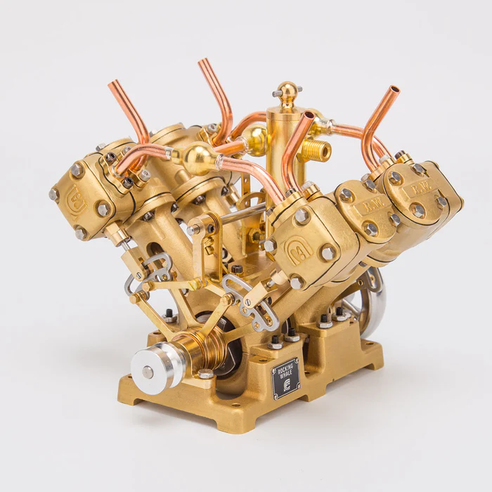 RW-V4 Retro Brass V4 Steam Engine Model – Mini 4-Cylinder Power for 90–150cm Steamships
