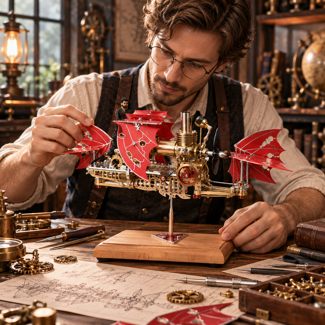 ENGINEKITOR Steampunk Dragon Wing Airship Stirling Engine Model Kit