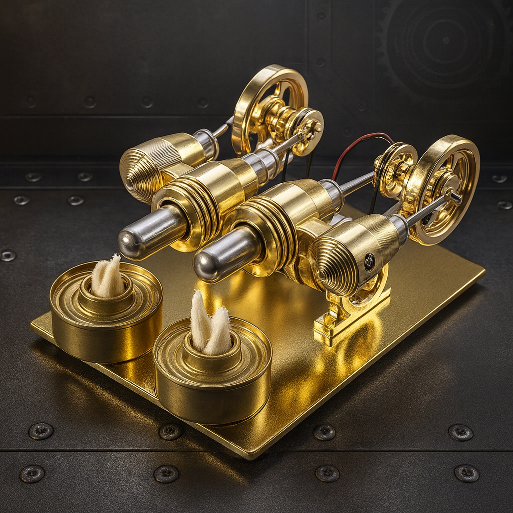 Stirling 2-Cylinder Engine Model Low Temperature Difference Machine Science Physics Experiment Model With LED Lights