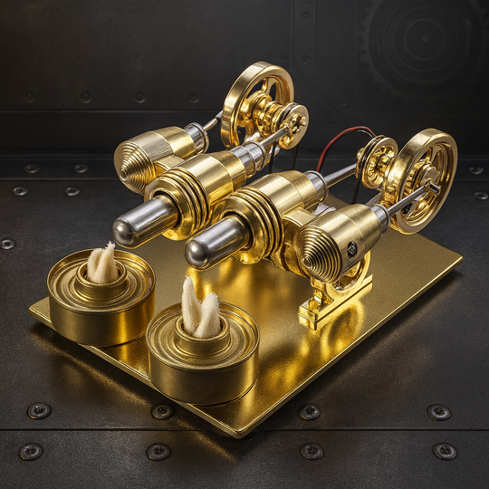 Stirling 2-Cylinder Engine Model Low Temperature Difference Machine Science Physics Experiment Model With LED Lights