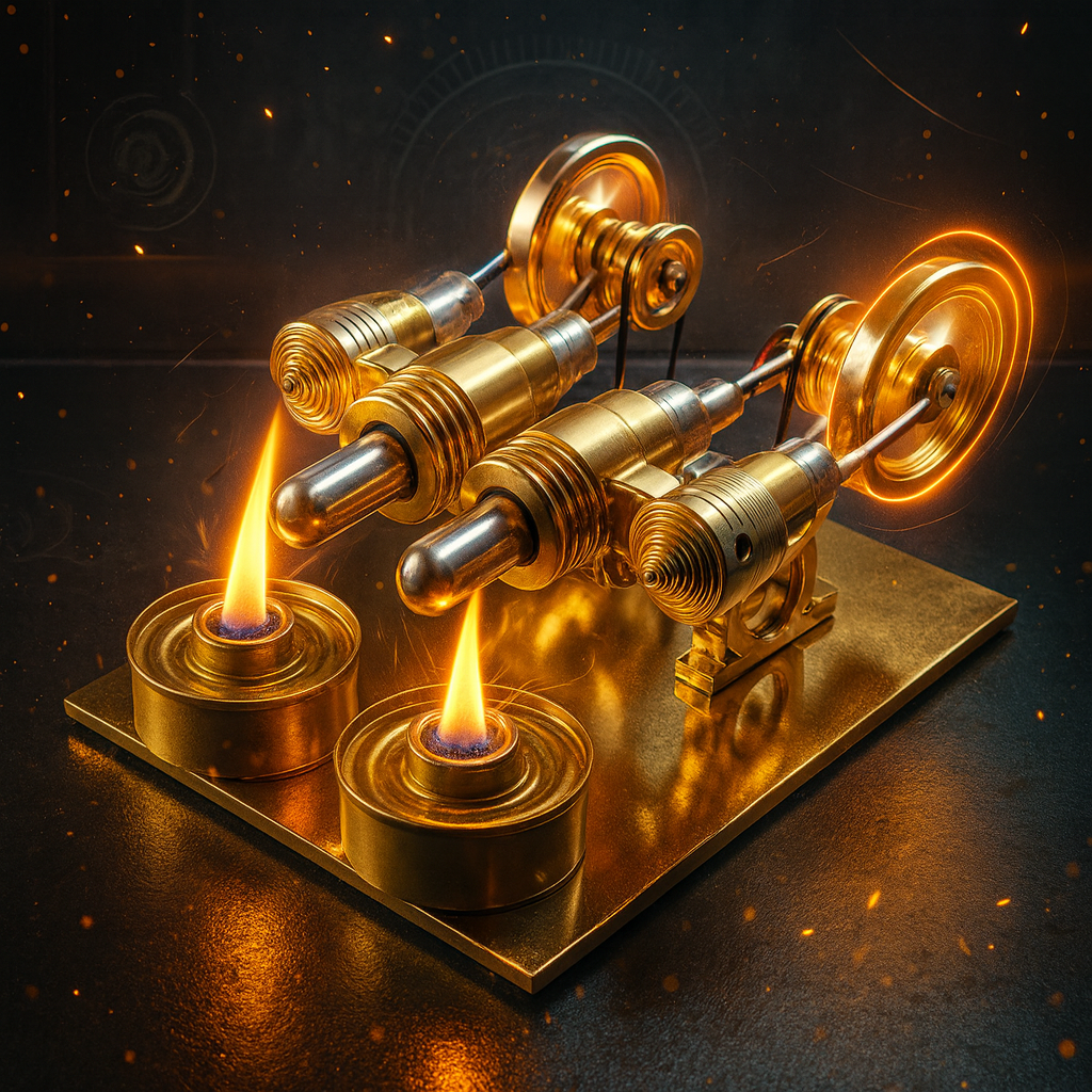 Stirling 2-Cylinder Engine Model Low Temperature Difference Machine Science Physics Experiment Model With LED Lights