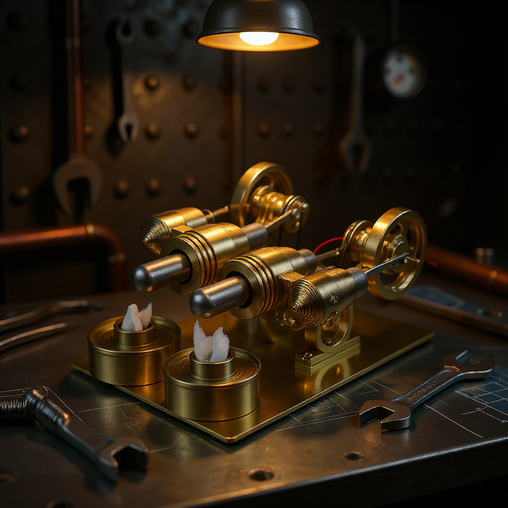 Stirling 2-Cylinder Engine Model Low Temperature Difference Machine Science Physics Experiment Model With LED Lights
