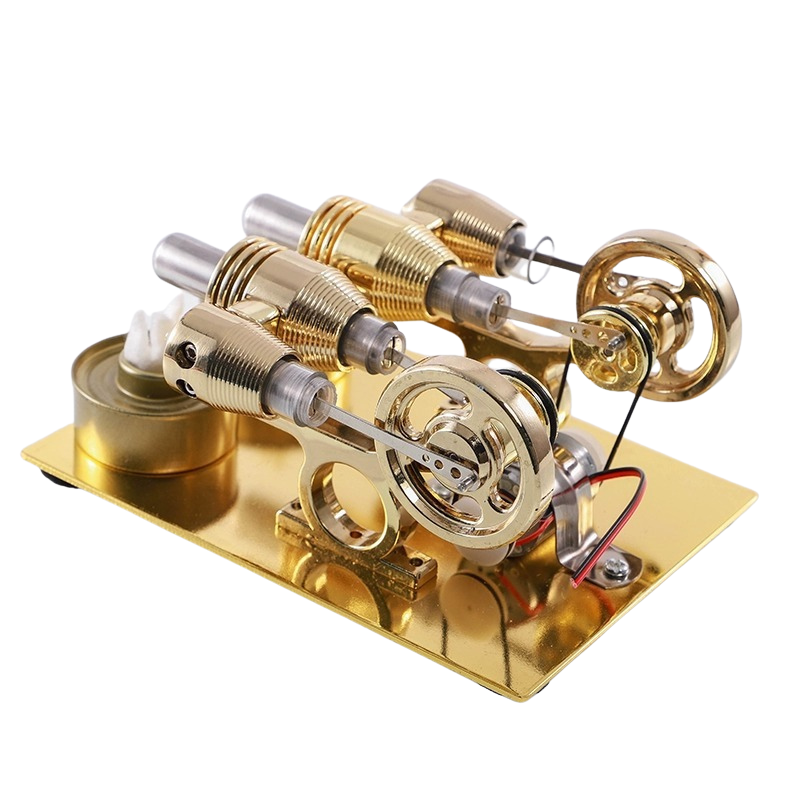 Stirling 2-Cylinder Engine Model Low Temperature Difference Machine Science Physics Experiment Model With LED Lights