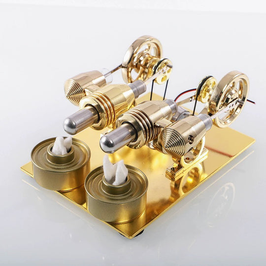 Stirling 2-Cylinder Engine Model Low Temperature Difference Machine Science Physics Experiment Model With LED Lights