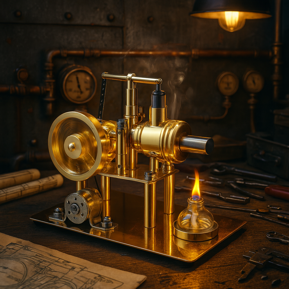 Stirling Metal Engine Generator Steam Engine DIY Engine Kit Gold Edition with LED Lights