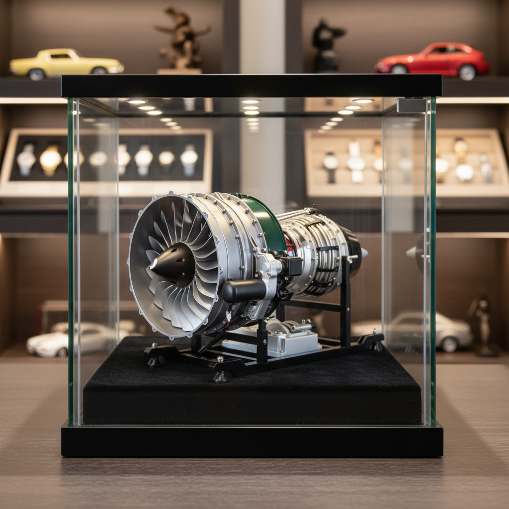 Side view of the Teching full metal turbofan engine model showing internal stages