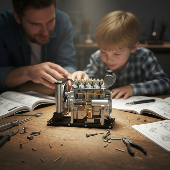 Kit de modèle de moteur diesel miniature L4 entièrement en métal TECHING 1:10 - Moteur OHV 4 cylindres à monter soi-même