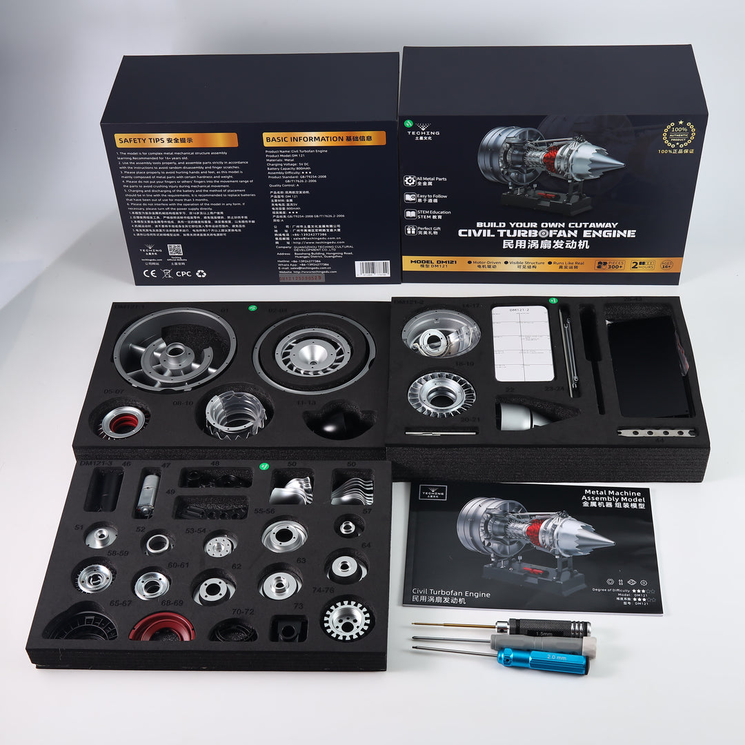 TECHING 1/12 Metal Dual-Spool Turbofan Engine Model Kit – Working Jet Engine Replica with 300+ PCS for STEM Learning & Collectors