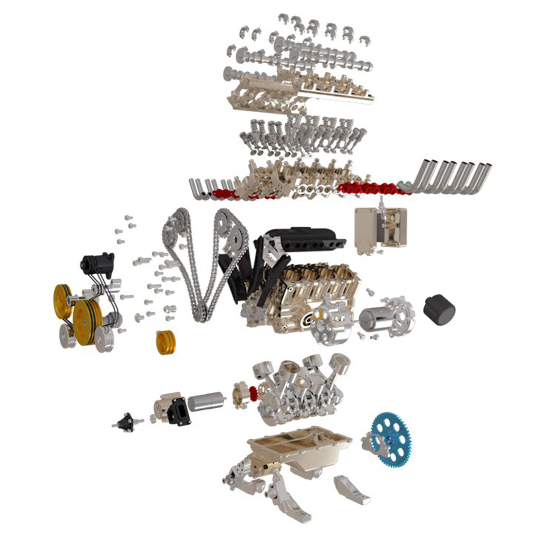 TECHING 1:3 Full Metal V8 Car Engine Model Kit - DIY Mechanical Assemb ...