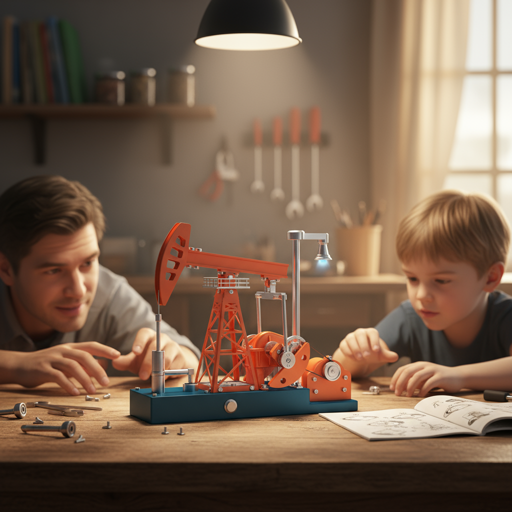 TECHING 219pcs 3D Metal Oil Pump Jack Model Kit - DIY Assembly Science Education Toy Gift with Light Oil Rig Educational Collection