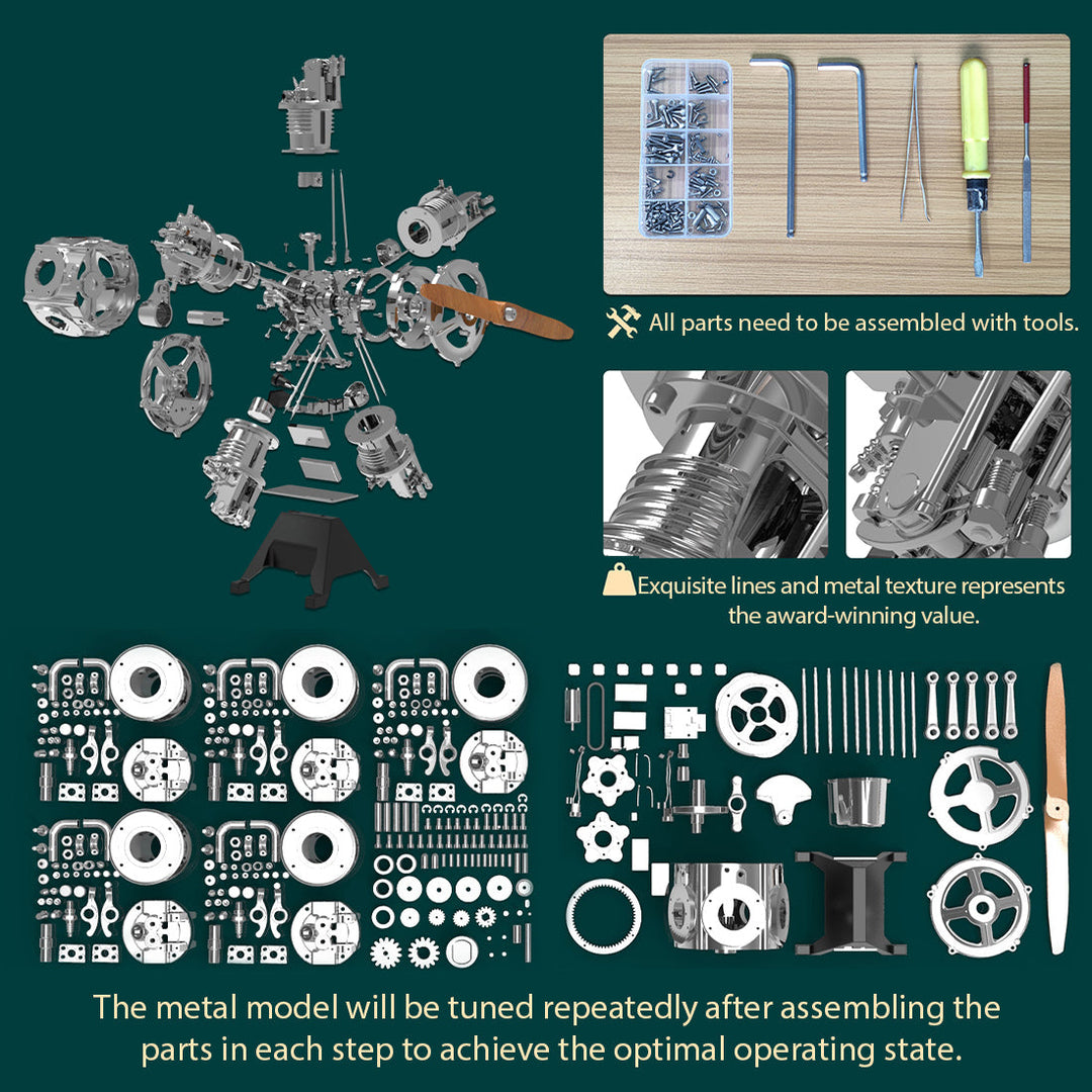 enginekitor-teching-5-cylinder-radial-engine-model-kit-1-6-full-metal-aircraft-engine-build-your-own-radial-engine