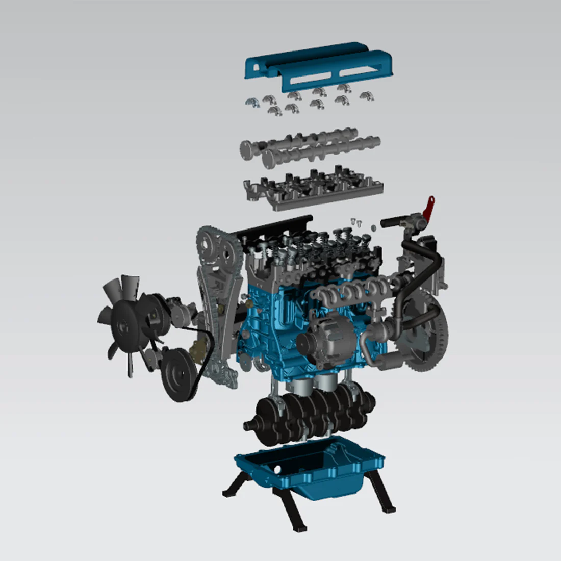 Kit de modèle de moteur L4 entièrement en métal TECHING Kit de moteur 4 cylindres Modèle de moteur de voiture Version améliorée