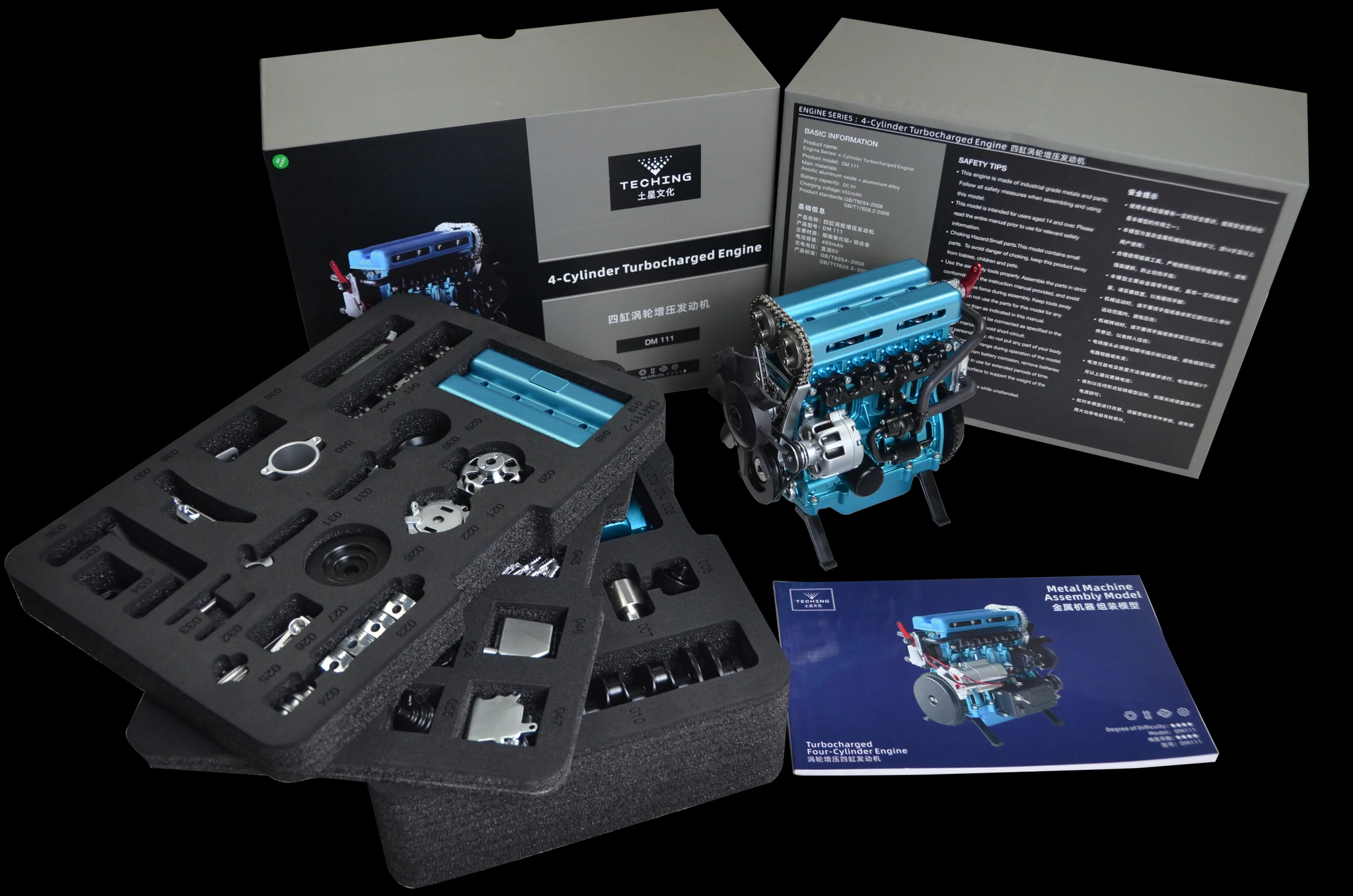 Kit de modèle de moteur L4 entièrement en métal TECHING Kit de moteur 4 cylindres Modèle de moteur de voiture Version améliorée