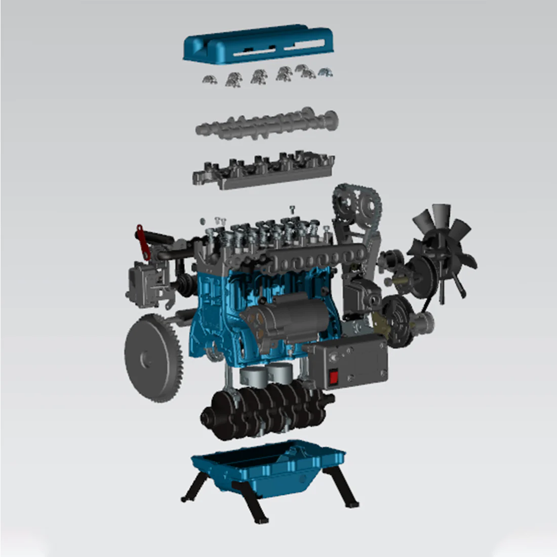 Kit de modèle de moteur L4 entièrement en métal TECHING Kit de moteur 4 cylindres Modèle de moteur de voiture Version améliorée