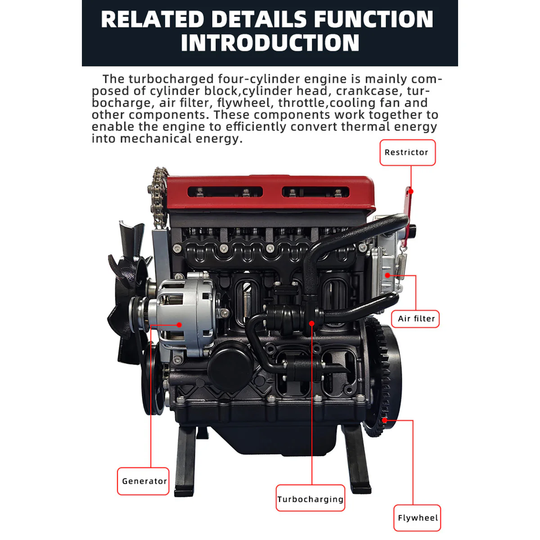 TECHING L4 Turbocharged 4-Cylinder Full Metal Engine Model Kit – DIY Assembly for STEM Learning & Collector Display