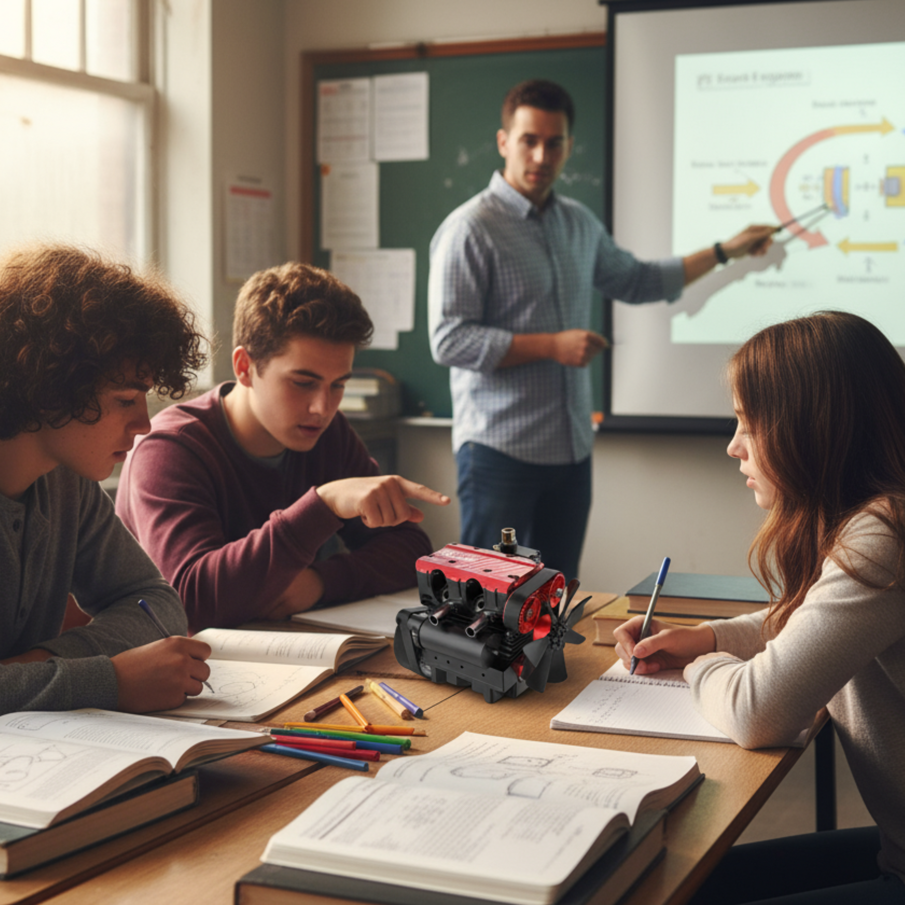 Close-up view of Toyan FS-L200AC nitro engine model showing twin cylinders and SOHC head