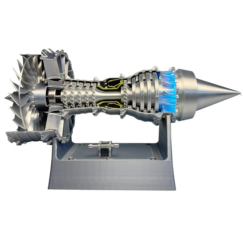Kit de modèle de moteur turboréacteur couleur argent ENGINEKITOR TR900 1/16 avec points de contact de tige de poussée, éclairage et kit de modèle d'aviation rechargeable