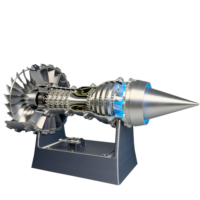 Kit de modèle de moteur turboréacteur couleur argent ENGINEKITOR TR900 1/16 avec points de contact de tige de poussée, éclairage et kit de modèle d'aviation rechargeable