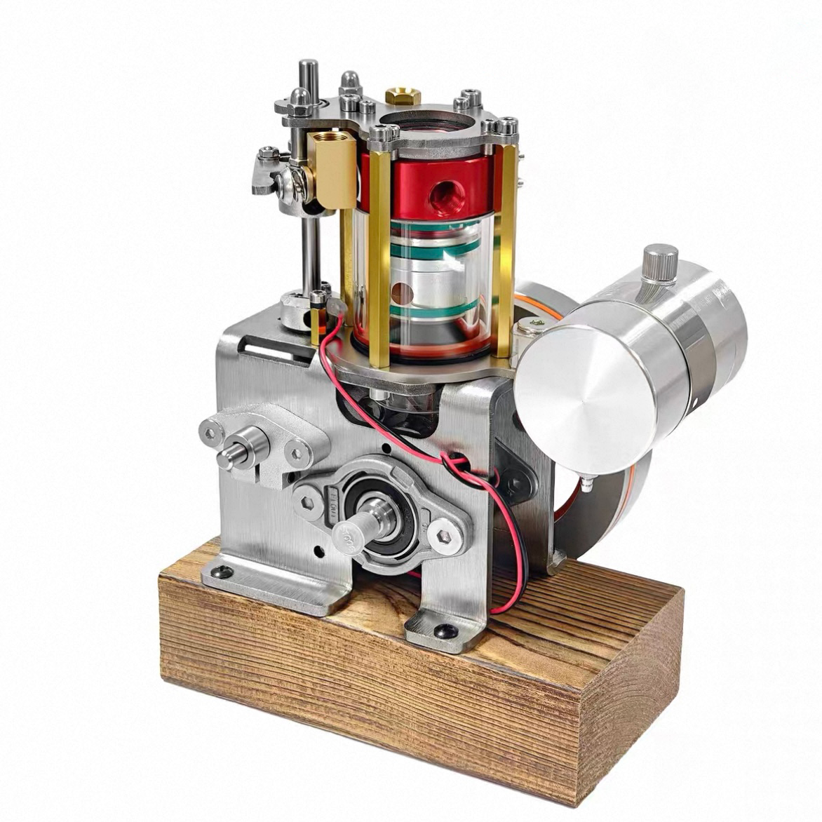 ENGINEKITOR Transparent Cylinder Single-Cylinder 4-Stroke Engine Model – Full Metal Visible Internal Combustion Engine for STEM Learning, Teaching, and Collector Display