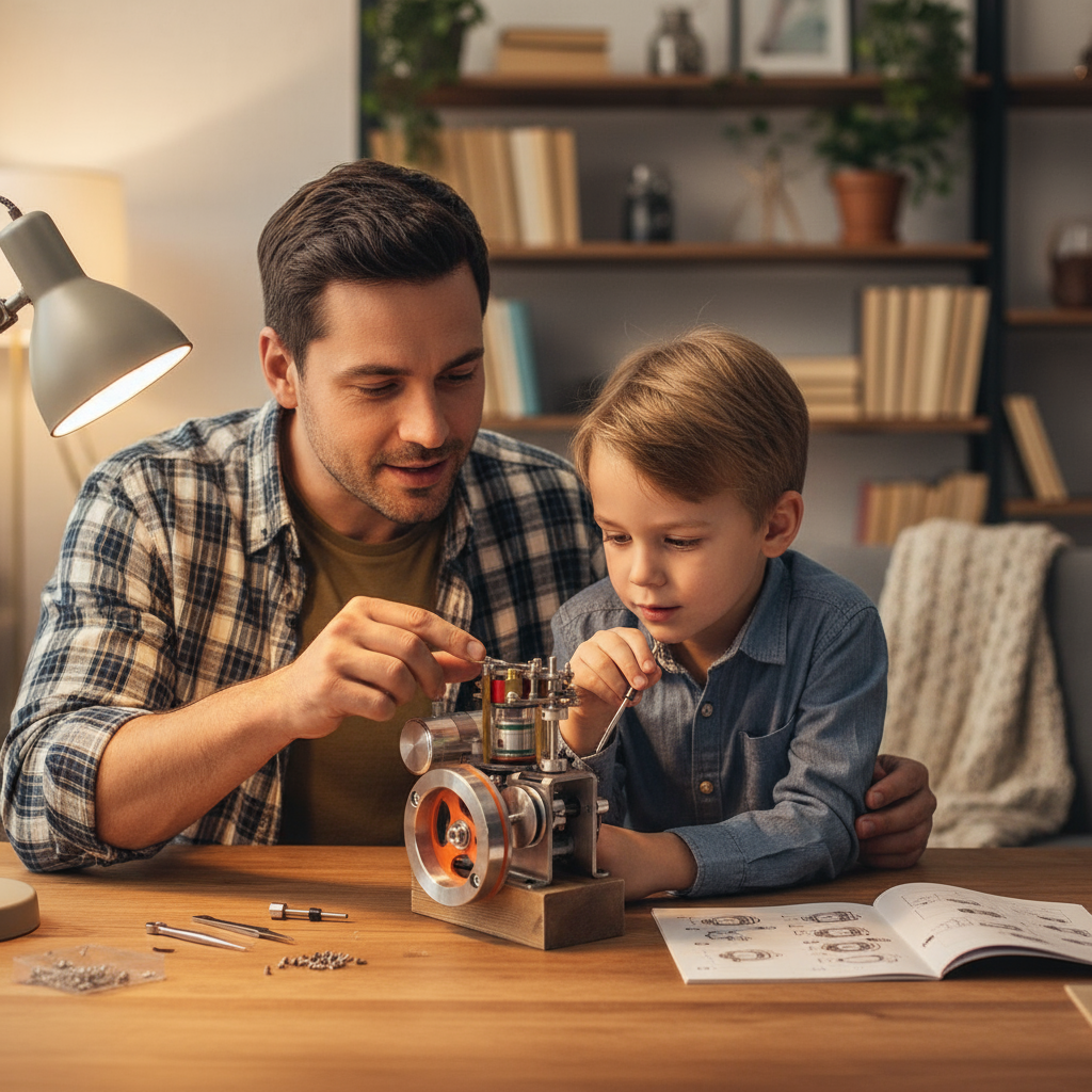 ENGINEKITOR Transparent Cylinder Single-Cylinder 4-Stroke Engine Model – Full Metal Visible Internal Combustion Engine for STEM Learning, Teaching, and Collector Display