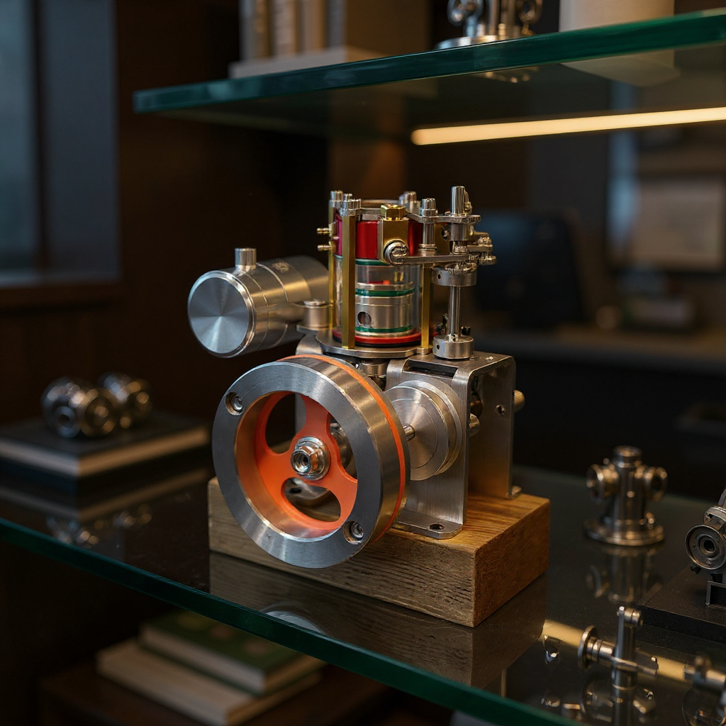 ENGINEKITOR Transparent Cylinder Single-Cylinder 4-Stroke Engine Model – Full Metal Visible Internal Combustion Engine for STEM Learning, Teaching, and Collector Display