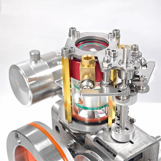 ENGINEKITOR Transparent Cylinder Single-Cylinder 4-Stroke Engine Model – Full Metal Visible Internal Combustion Engine for STEM Learning, Teaching, and Collector Display