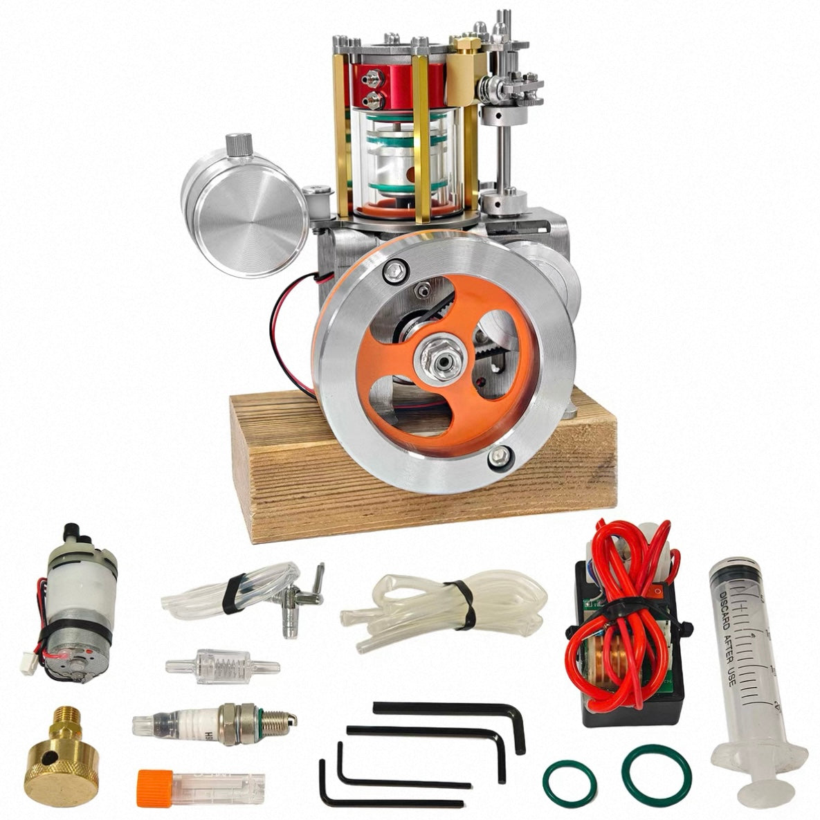 ENGINEKITOR Transparent Cylinder Single-Cylinder 4-Stroke Engine Model – Full Metal Visible Internal Combustion Engine for STEM Learning, Teaching, and Collector Display