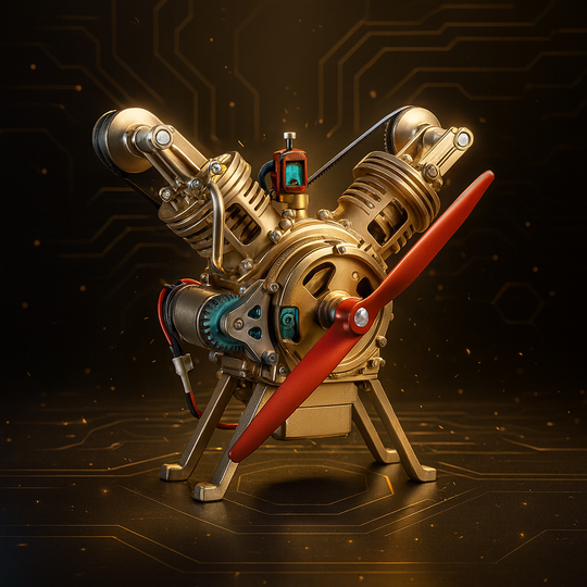 TECHING V2 Engine Assembly Kit Full Metal VTwin Double-Cylinder Engine Model Kit for Collecting/Decorating/Education