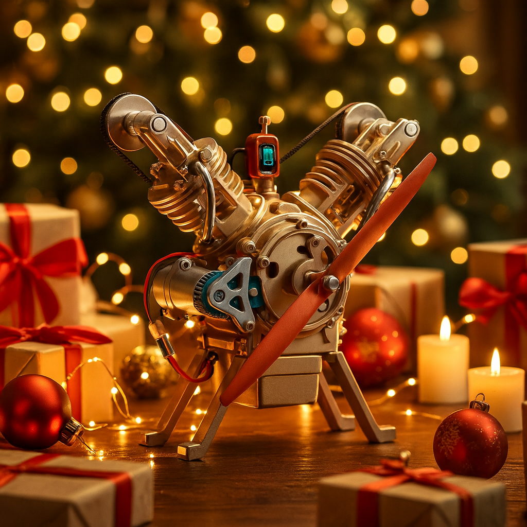 TECHING V2 Engine Assembly Kit Full Metal VTwin Double-Cylinder Engine Model Kit for Collecting/Decorating/Education