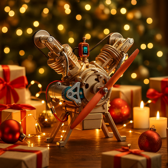 TECHING V2 Engine Assembly Kit Full Metal VTwin Double-Cylinder Engine Model Kit for Collecting/Decorating/Education