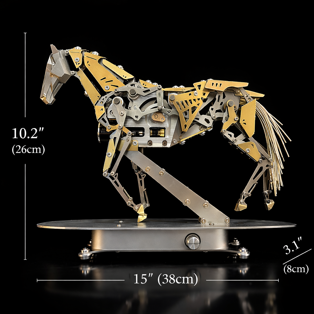 Mechanical Running Horse 3D Metal Model Kit close-up engineering details and metal structure