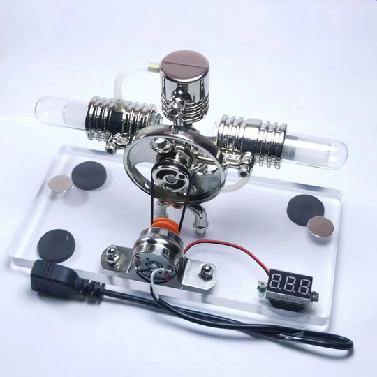 ENGINEKITOR Cross Twin Stirling Engine Generator Kit with Voltmeter & LED - Build Your Own Engine