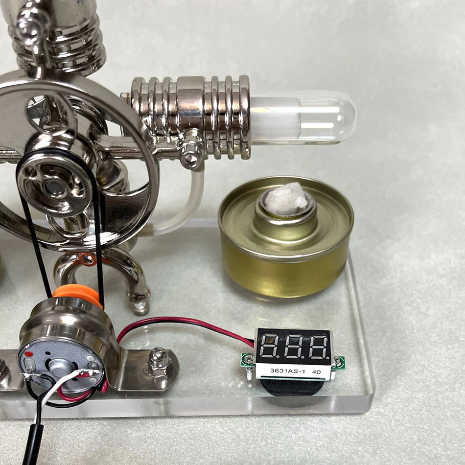 Kit générateur de moteur Stirling Cross Twin ENGINEKITOR avec voltmètre et LED - Construisez votre propre moteur