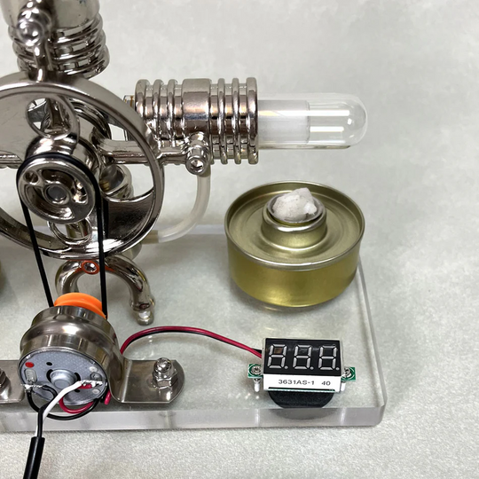 ENGINEKITOR Cross Twin Stirling Engine Generator Kit with Voltmeter & LED - Build Your Own Engine