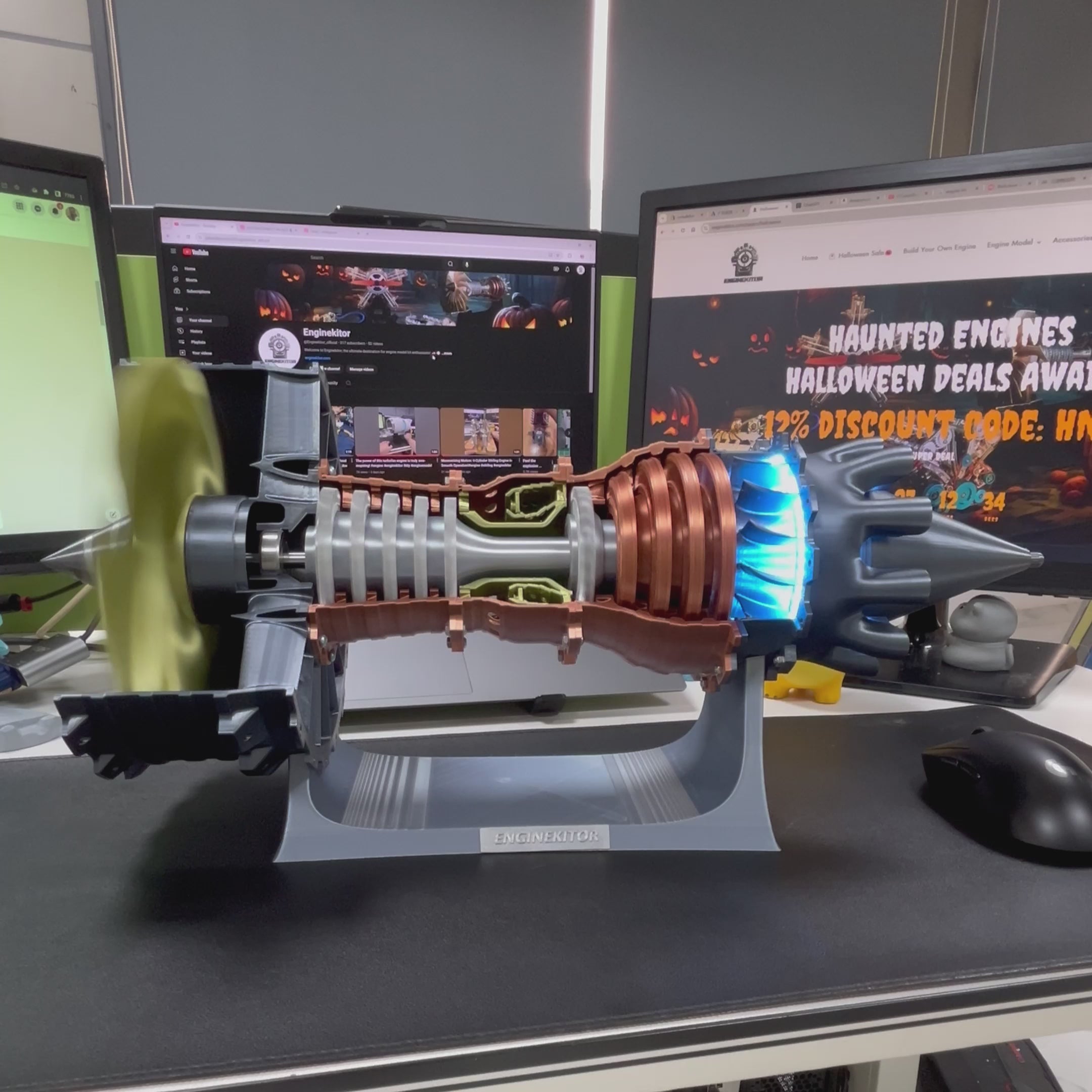 ENGINEKITOR - Kit de modelo de motor turbofán TR900 grande con velocidad e iluminación ajustables (48 cm/18,8 pulgadas)