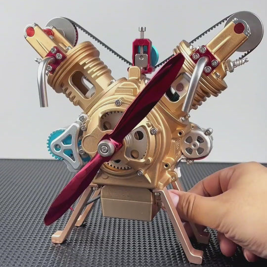 TECHING V2 Engine Assembly Kit Full Metal VTwin Double-Cylinder Engine Model Kit for Collecting/Decorating/Education