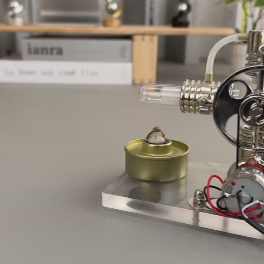 ENGINEKITOR Cross Twin Stirling Engine Generator Kit with Voltmeter & LED - Build Your Own Engine