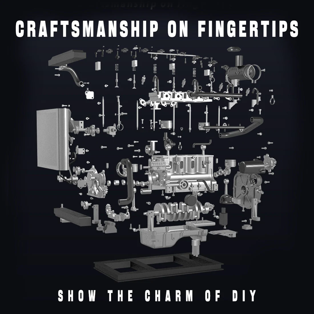 TECHING 1:10 Full Metal Mini L4 Diesel Engine Model Kit - DIY 4 Cylind ...