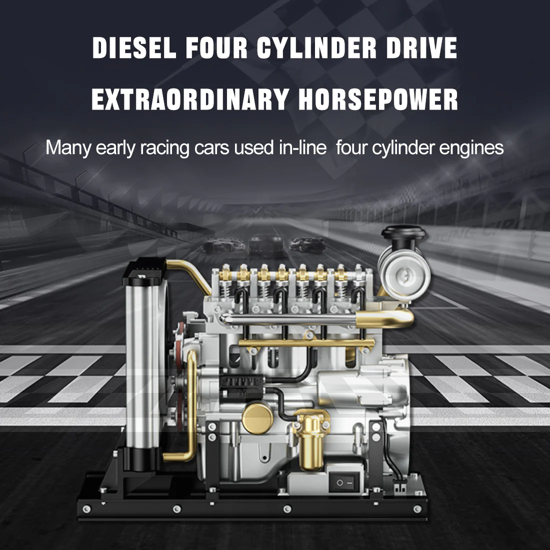 TECHING 1:10 Full Metal Mini L4 Diesel Engine Model Kit - DIY 4 Cylind ...